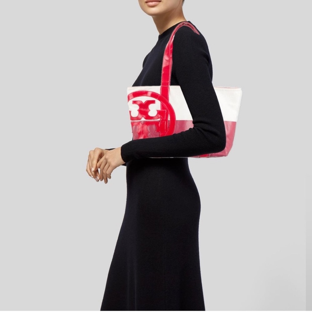Tory Burch Dipped Canvas Beach Tote Bag NWT Pink Red